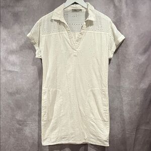 Prana Cream Eyelet 100% Cotton Tunic Top size Medium